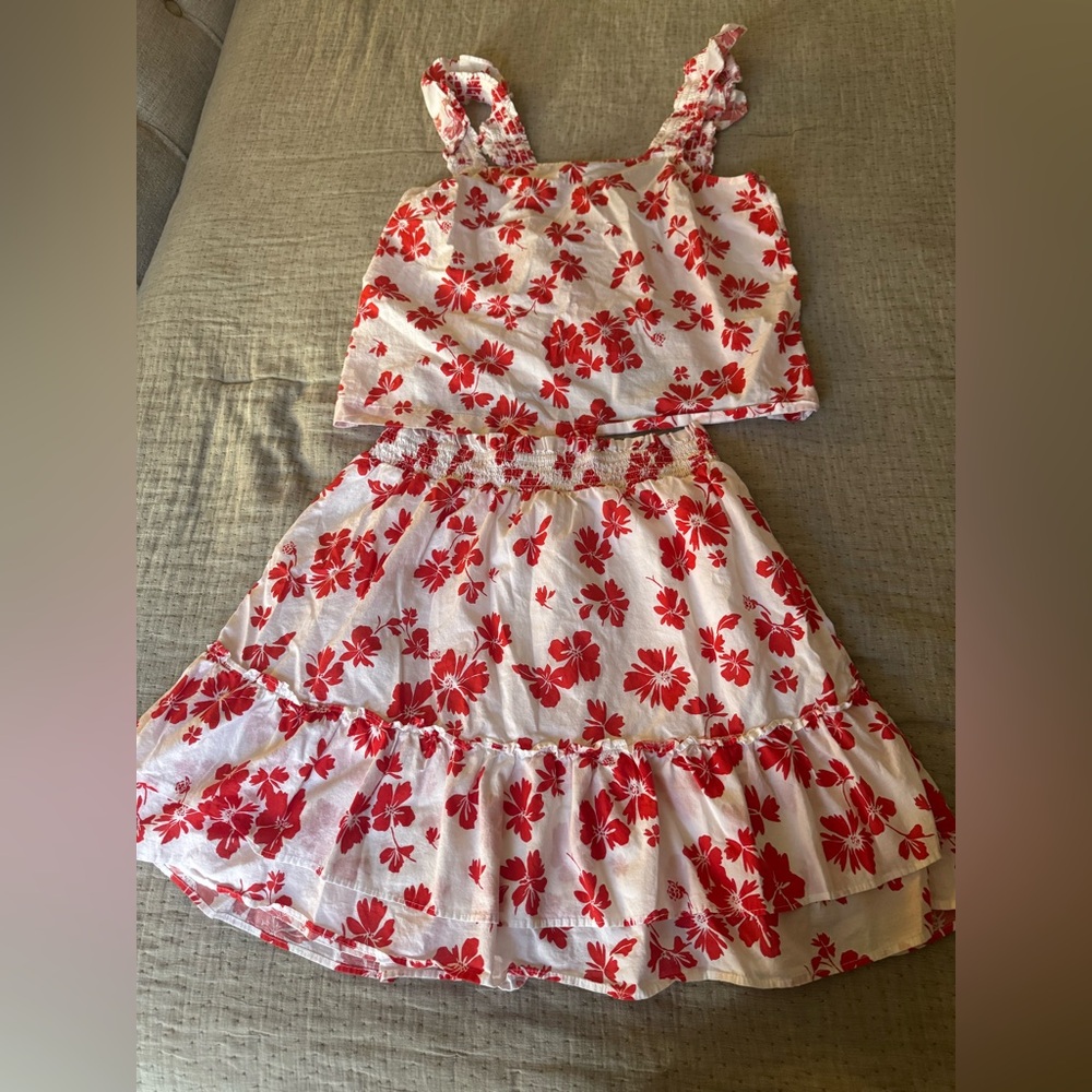 J.Crew Boho Floral Smocked Tank Top & Tiered Skirt Outfit Size M